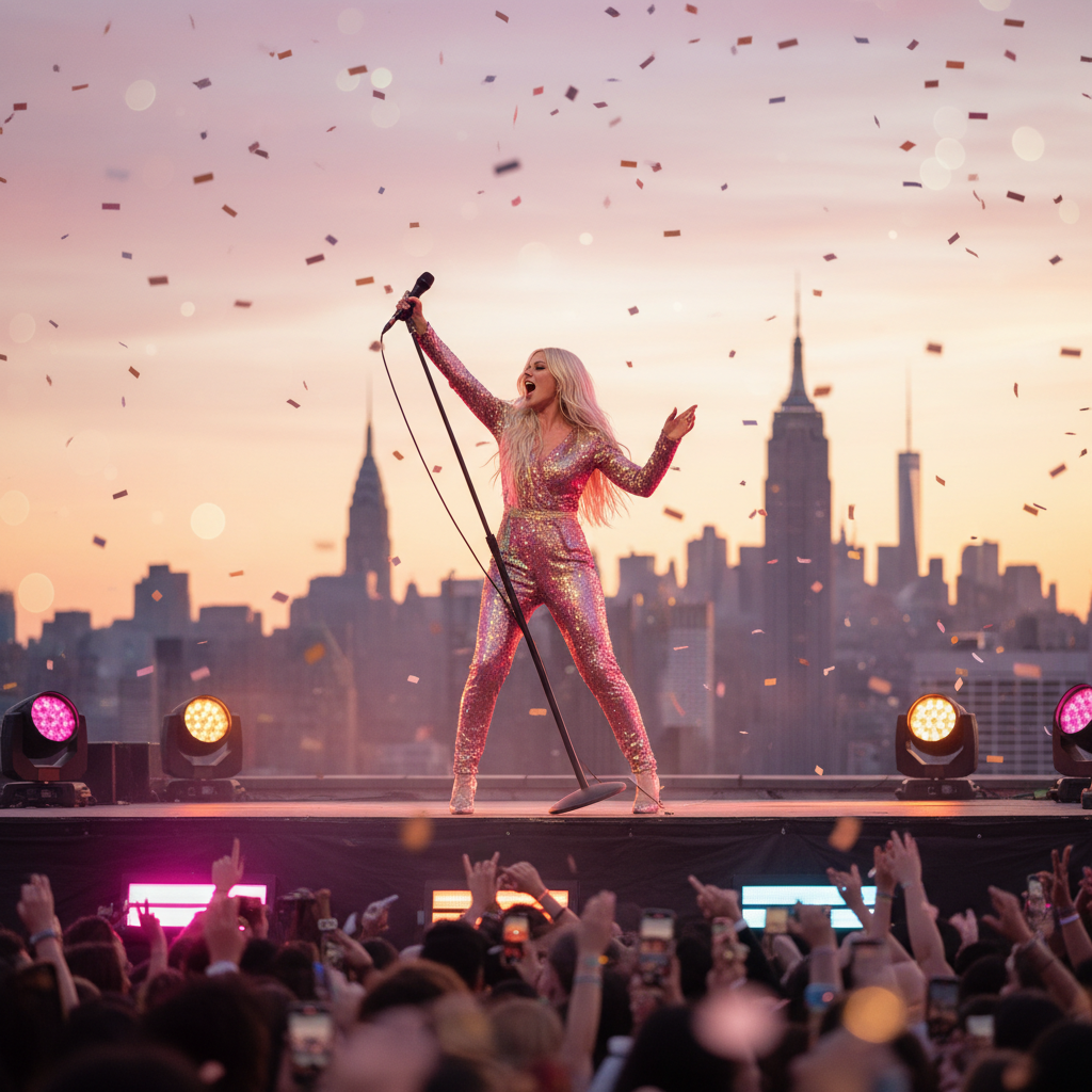 Rooftop performance at sunset